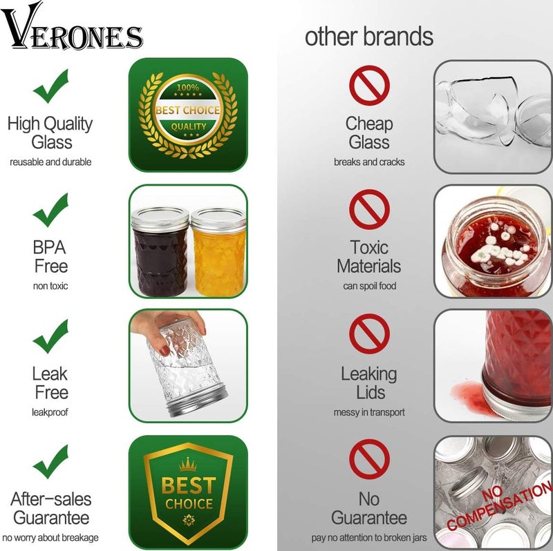 VERONES Wide Mouth Mason Jars 16oz, 6 Pack 16 oz Wide Mouth Mason Jars with Lids and Bands, Ideal for Jam, Honey, Wedding Favors, Shower Favors - Image 5